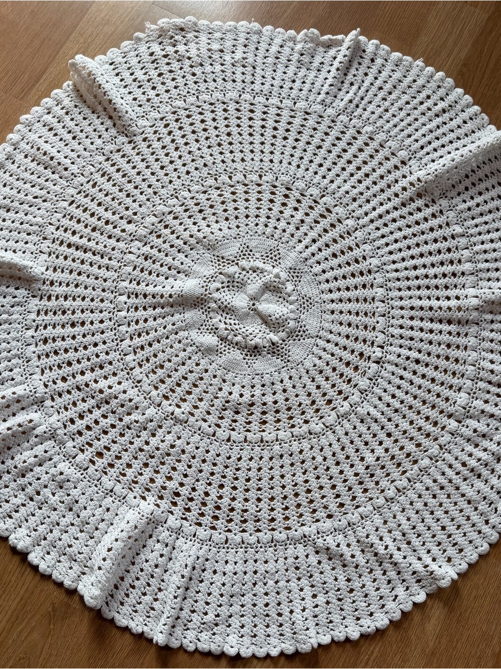 30” Inch Round Crochet Tablecloth In White Cottage Core Decor